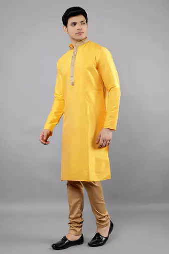 Woven Design Kurta Set - Mustard