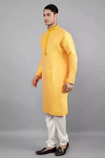 Woven Design Kurta Set - Mustard