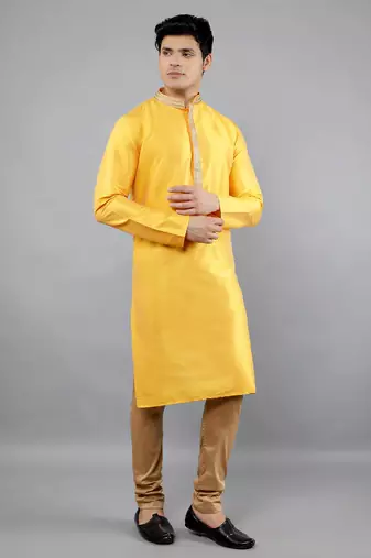 Woven Design Kurta Set - Mustard
