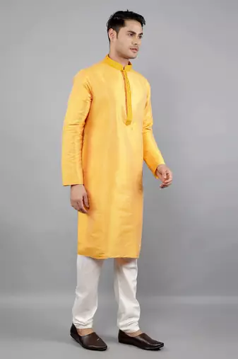 Woven Design Kurta Set - Mustard