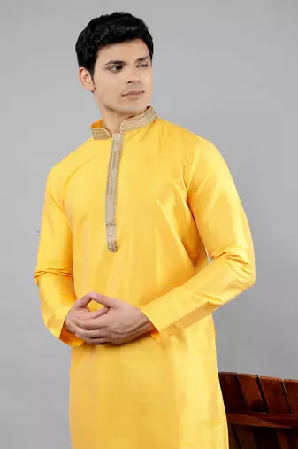 Woven Design Kurta Set - Mustard