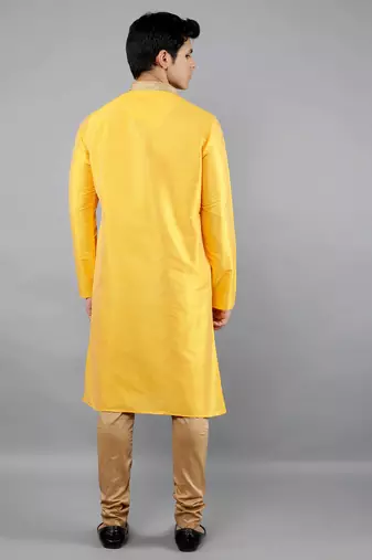 Woven Design Kurta Set - Mustard