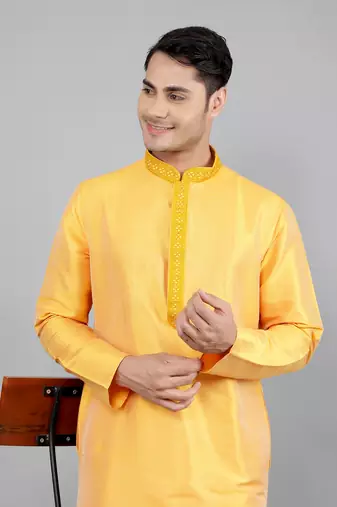 Woven Design Kurta Set - Mustard