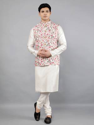 Festival Kurta Sets With Nehru Jacket - Cream 2