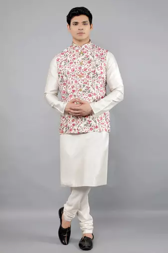 Festival Kurta Sets With Nehru Jacket - Cream