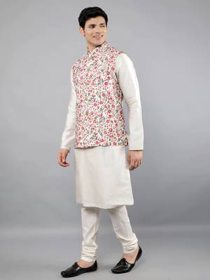 Festival Kurta Sets With Nehru Jacket - Cream 3