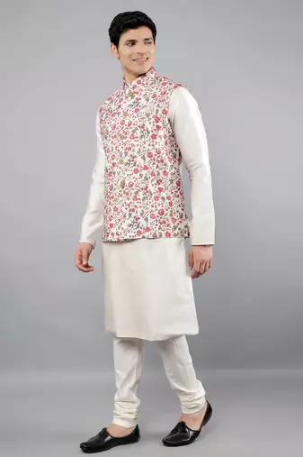 Festival Kurta Sets With Nehru Jacket - Cream