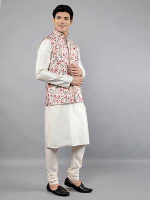 Festival Kurta Sets With Nehru Jacket - Cream 4