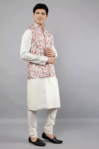 Festival Kurta Sets With Nehru Jacket - Cream