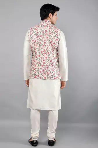 Festival Kurta Sets With Nehru Jacket - Cream
