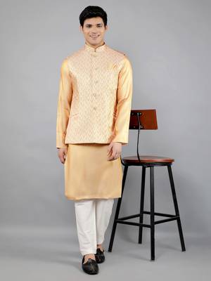 Festival Kurta Sets With Nehru Jacket - Mustard 1