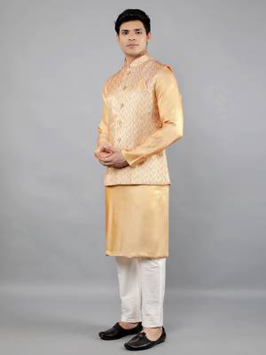 Festival Kurta Sets With Nehru Jacket - Mustard 3