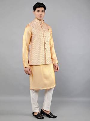 Festival Kurta Sets With Nehru Jacket - Mustard 4