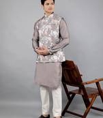 Festival Kurta Sets With Nehru Jacket - Grey