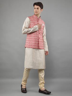 Festival Kurta Sets With Nehru Jacket - Grey 4