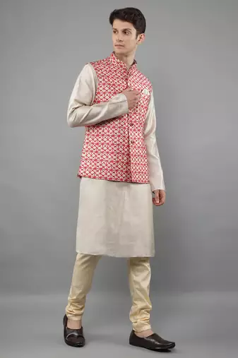 Festival Kurta Sets With Nehru Jacket - Grey