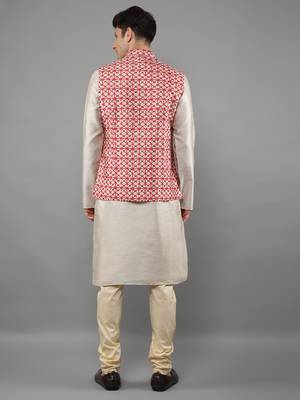Festival Kurta Sets With Nehru Jacket - Grey 5