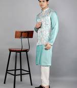 Festival Kurta Sets With Nehru Jacket - Turquoise Blue