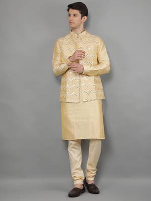 Festival Kurta Sets With Nehru Jacket - Gold 1