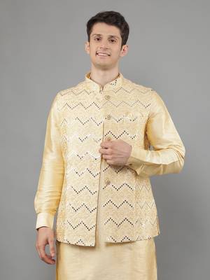 Festival Kurta Sets With Nehru Jacket - Gold 2