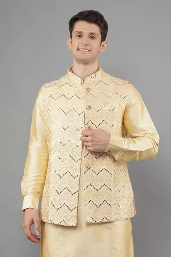 Festival Kurta Sets With Nehru Jacket - Gold