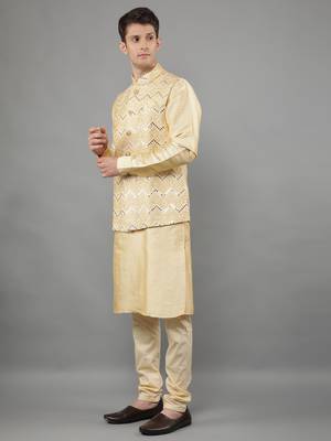 Festival Kurta Sets With Nehru Jacket - Gold 3