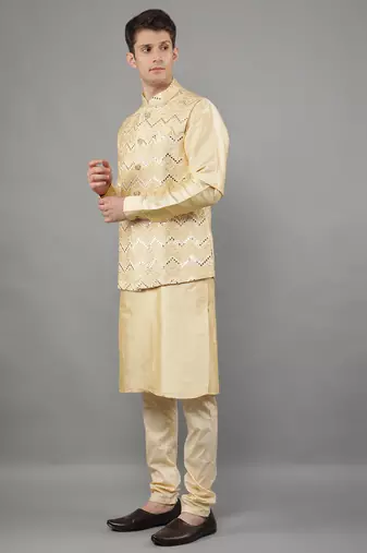 Festival Kurta Sets With Nehru Jacket - Gold