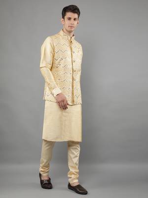 Festival Kurta Sets With Nehru Jacket - Gold 4