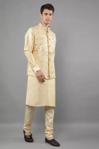 Festival Kurta Sets With Nehru Jacket - Gold