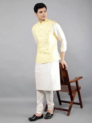 Festival Kurta Sets With Nehru Jacket - Cream 1