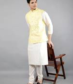 Festival Kurta Sets With Nehru Jacket - Cream