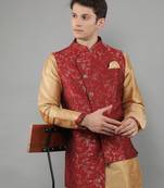 Jacquard Kurta Sets With Nehru Jacket - Beige