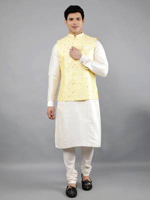 Festival Kurta Sets With Nehru Jacket - Cream 2