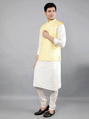 Festival Kurta Sets With Nehru Jacket - Cream 3