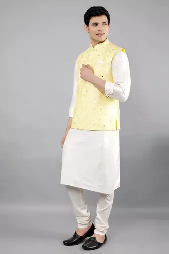 Festival Kurta Sets With Nehru Jacket - Cream