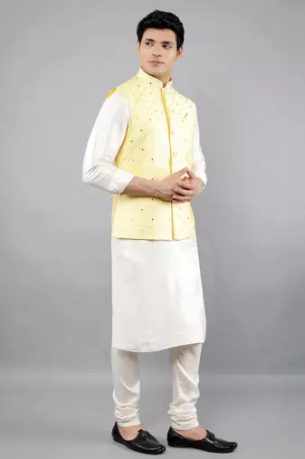Festival Kurta Sets With Nehru Jacket - Cream