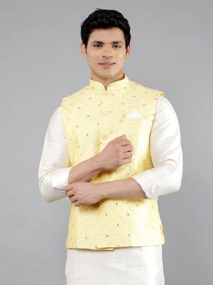Festival Kurta Sets With Nehru Jacket - Cream 5