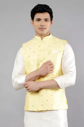 Festival Kurta Sets With Nehru Jacket - Cream