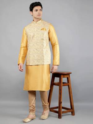 Festival Kurta Sets With Nehru Jacket - Mustard 1