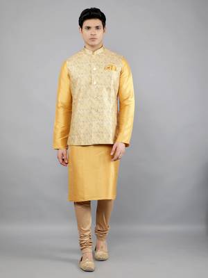 Festival Kurta Sets With Nehru Jacket - Mustard 2