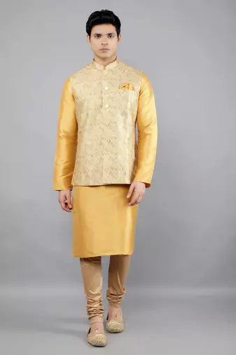 Festival Kurta Sets With Nehru Jacket - Mustard