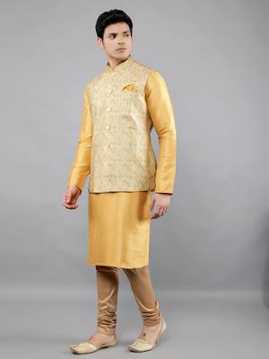 Festival Kurta Sets With Nehru Jacket - Mustard 3