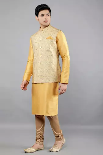 Festival Kurta Sets With Nehru Jacket - Mustard