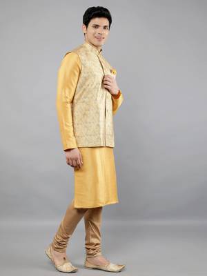 Festival Kurta Sets With Nehru Jacket - Mustard 4