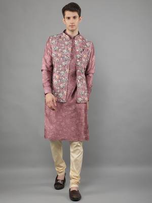 Festival Kurta Sets With Nehru Jacket - Pink 1