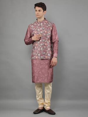Festival Kurta Sets With Nehru Jacket - Pink 2