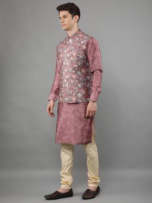 Festival Kurta Sets With Nehru Jacket - Pink 3