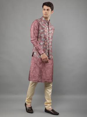 Festival Kurta Sets With Nehru Jacket - Pink 4