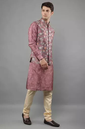 Festival Kurta Sets With Nehru Jacket - Pink