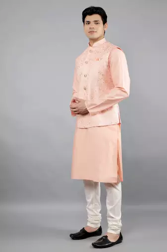 Festival Kurta Sets With Nehru Jacket - Peach